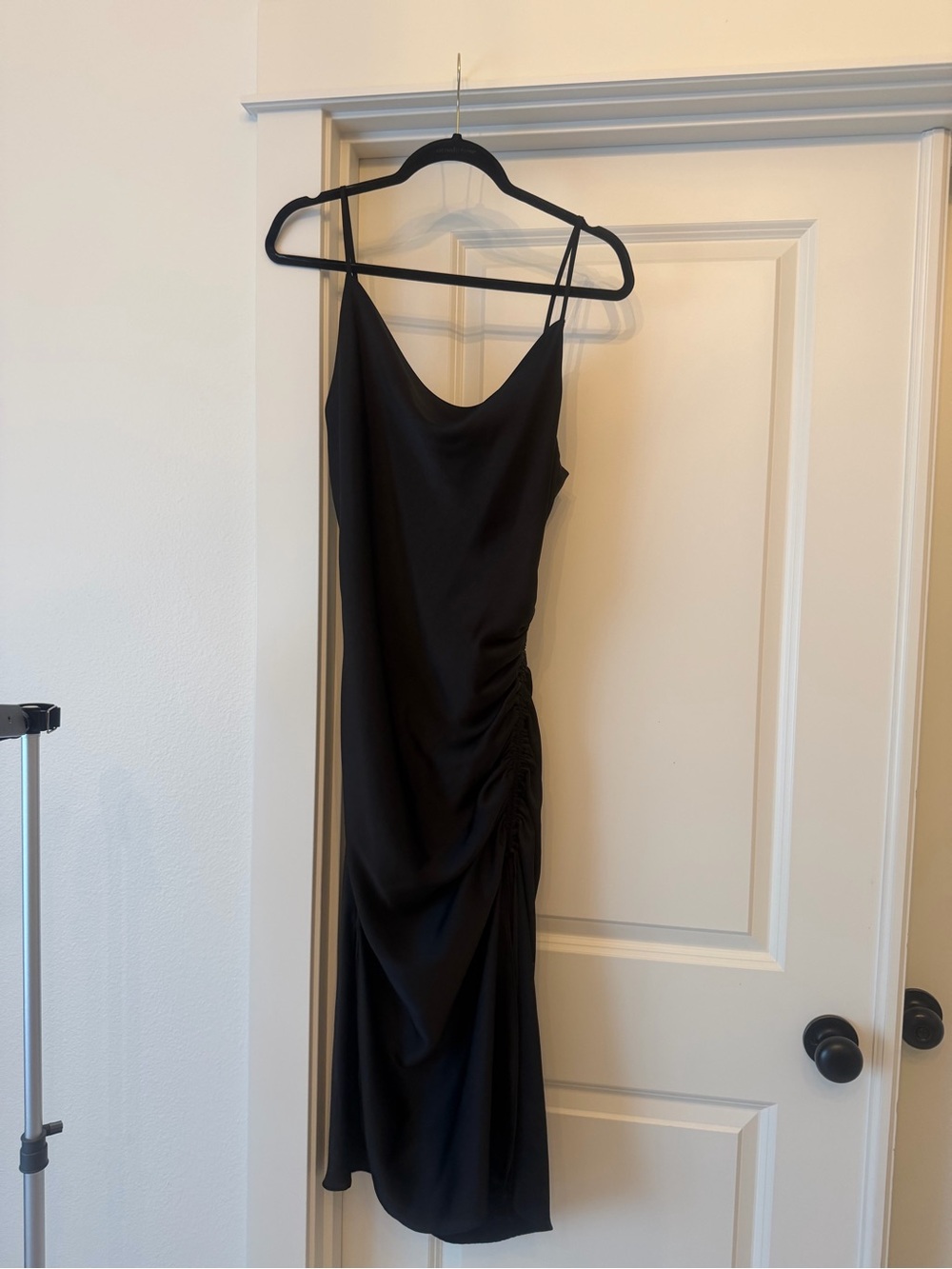 Zara Black Midi Slip Dress with Side Ruching